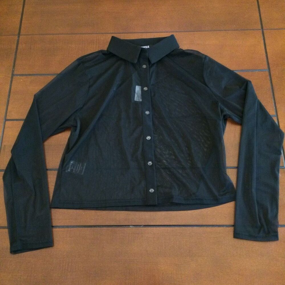 NWT Disturbia finis mesh button up top black 14